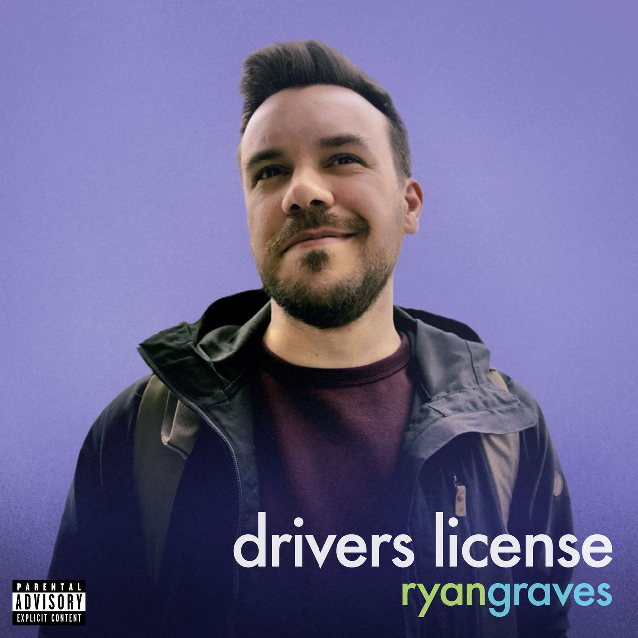 A photo of Ryan in front of a purple background, styled to mimic the album art from Olivia Rodrigo's debut album.